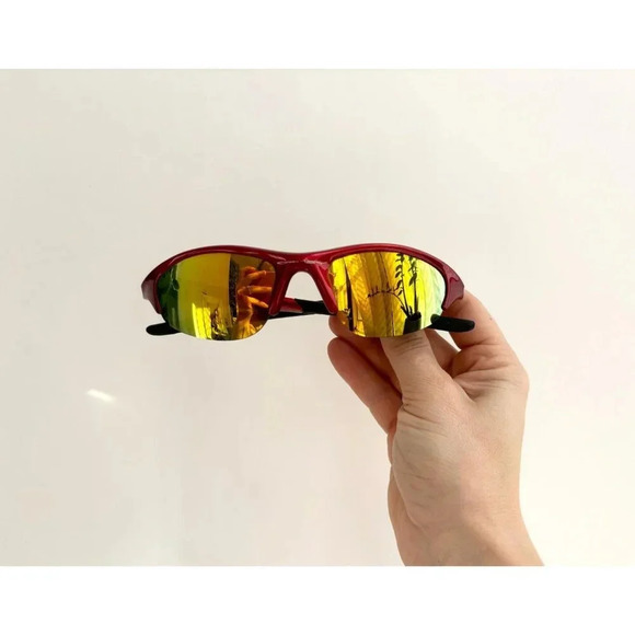 Rare Oakley Half Jacket Iridium Red Frame 4-022 Orange Mirror Lens Sunglasses - Picture 2 of 10